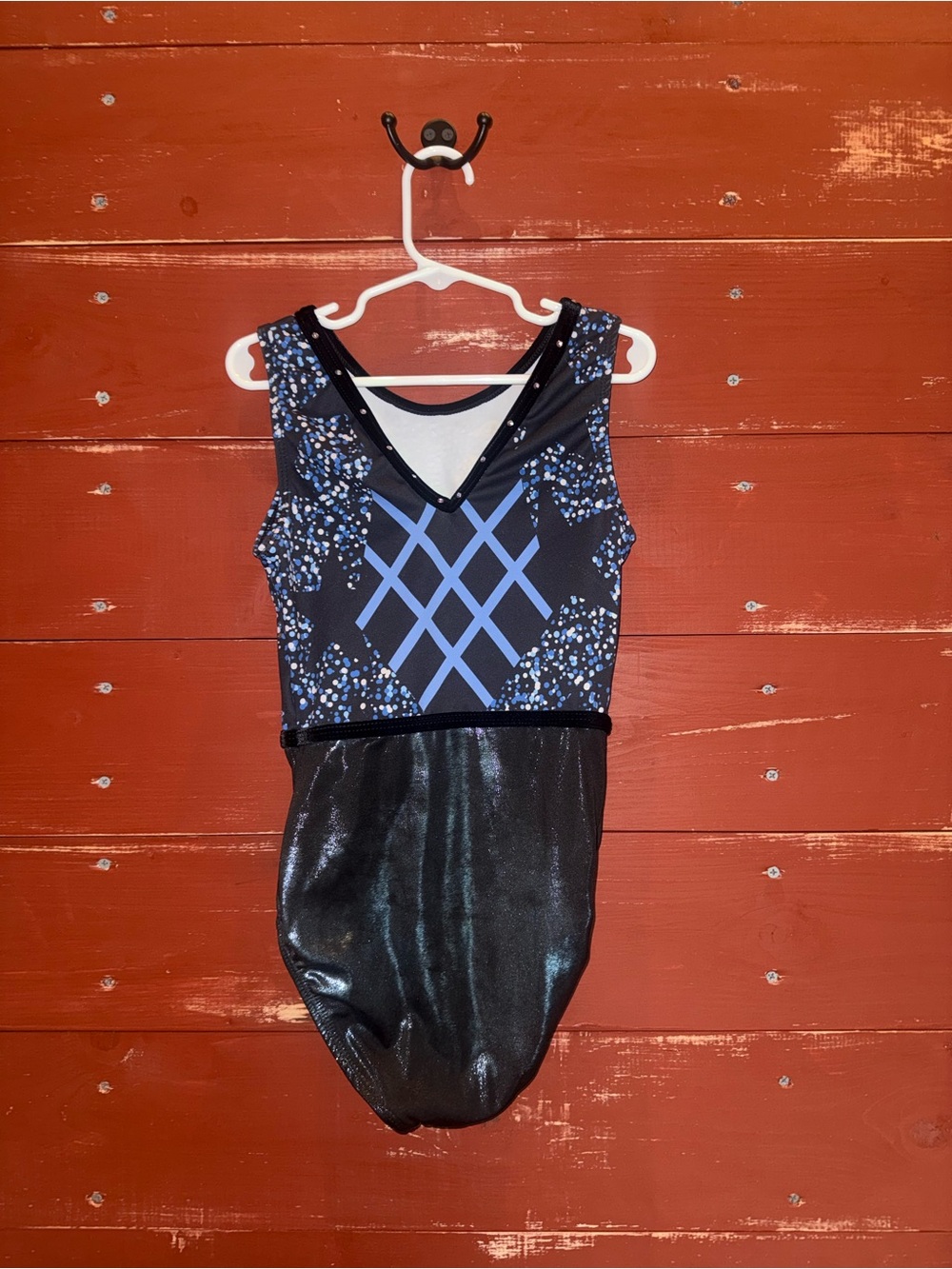 Black Holographic Star Gymnastics Leotard with USA Accent - Picture 2 of 2